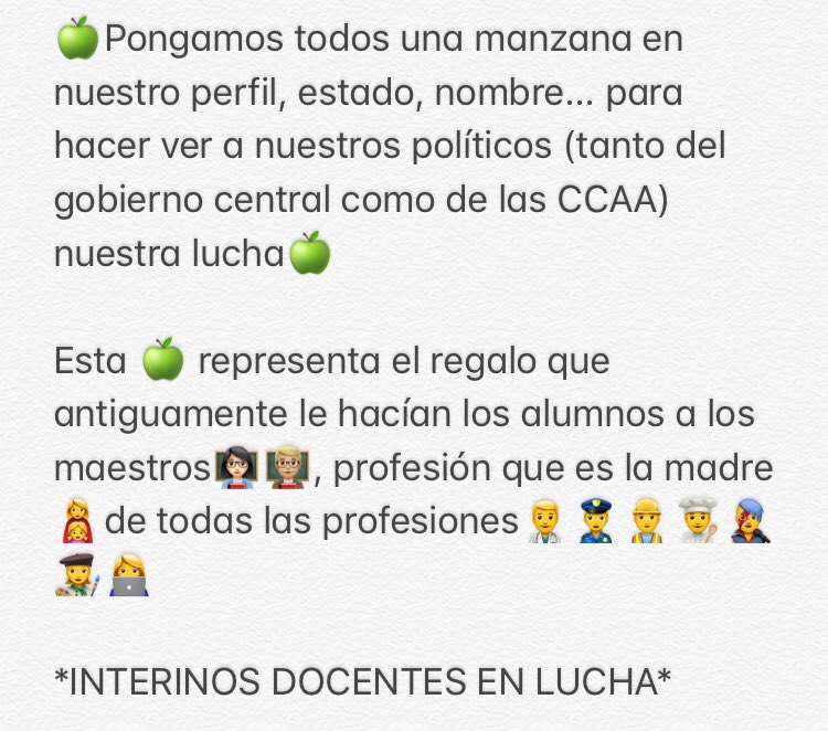 MADinterinos's tweet photo. 🍏Pongamos todos una manzana en nuestro perfil, estado, nombre... para hacer ver a nuestros políticos (tanto del gobierno central como de las CCAA) nuestra lucha🍏@javierfpanadero 
@cccesssarrr @ADIMA_interinxs @Maestra_enfu @maestradepueblo @CruzDiez @envozalta_libro @EnJarras https://t.co/ShXQLO6FVW
