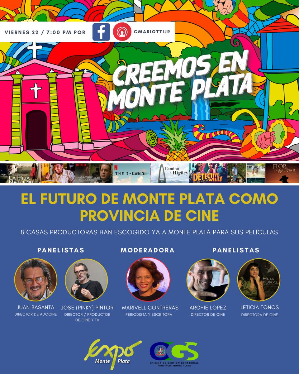 charliemariotti's tweet photo. Invitados todos a un importante conversatorio sobre las potencialidades de Monte Plata para el Cine.

Gracias a nuestra ubicación estratégica y conectividad vial, ya son 8 las producciones importantes realizadas en la provincia.

7:00 p.m. en vivo por https://t.co/FhRS7lKgs2 https://t.co/2aV6SYWlvB