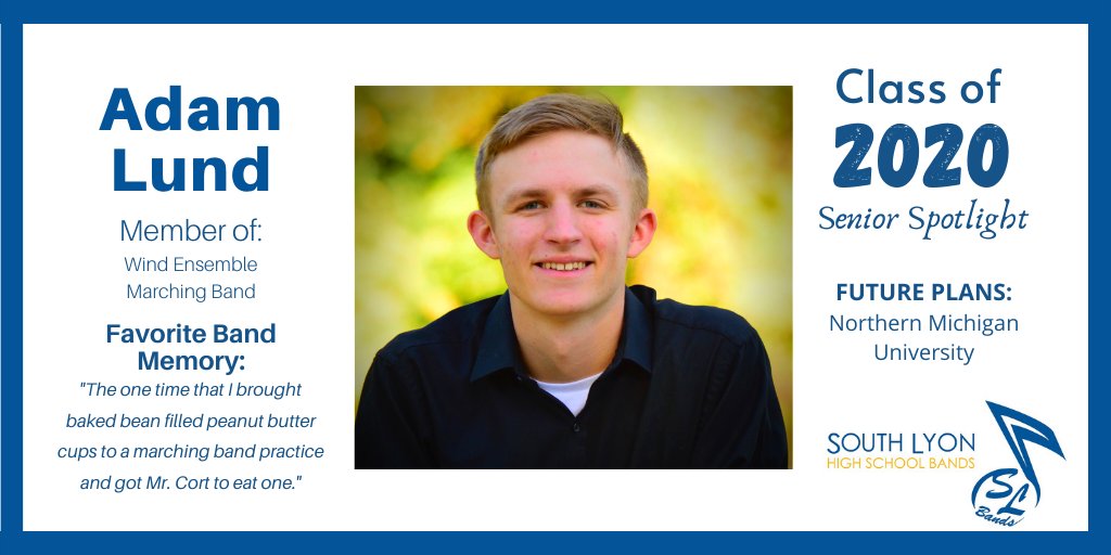 SLHSBands's tweet photo. Celebrating the @SouthLyonHS Band Seniors, Class of 2020! Congrats, Adam! #SLSeniorStrong #SLHSPride https://t.co/OqxE9QOVJb