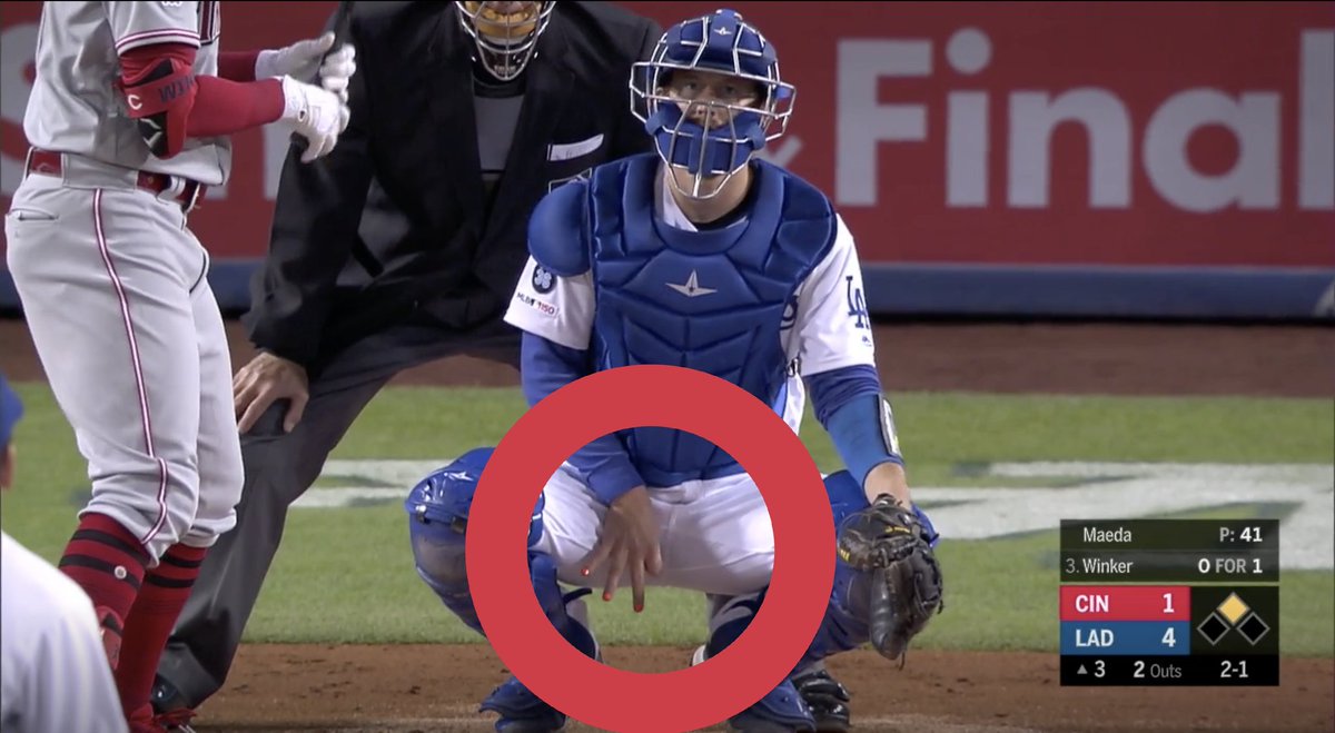 Aside from that, some catchers also set up their teammates and their defensive positioning, and they also set signs for their pitcher to signal what type of pitch they wanna throw, as well as the location.Yes, that's bright nail polish. Some use it to make the signs clearer.