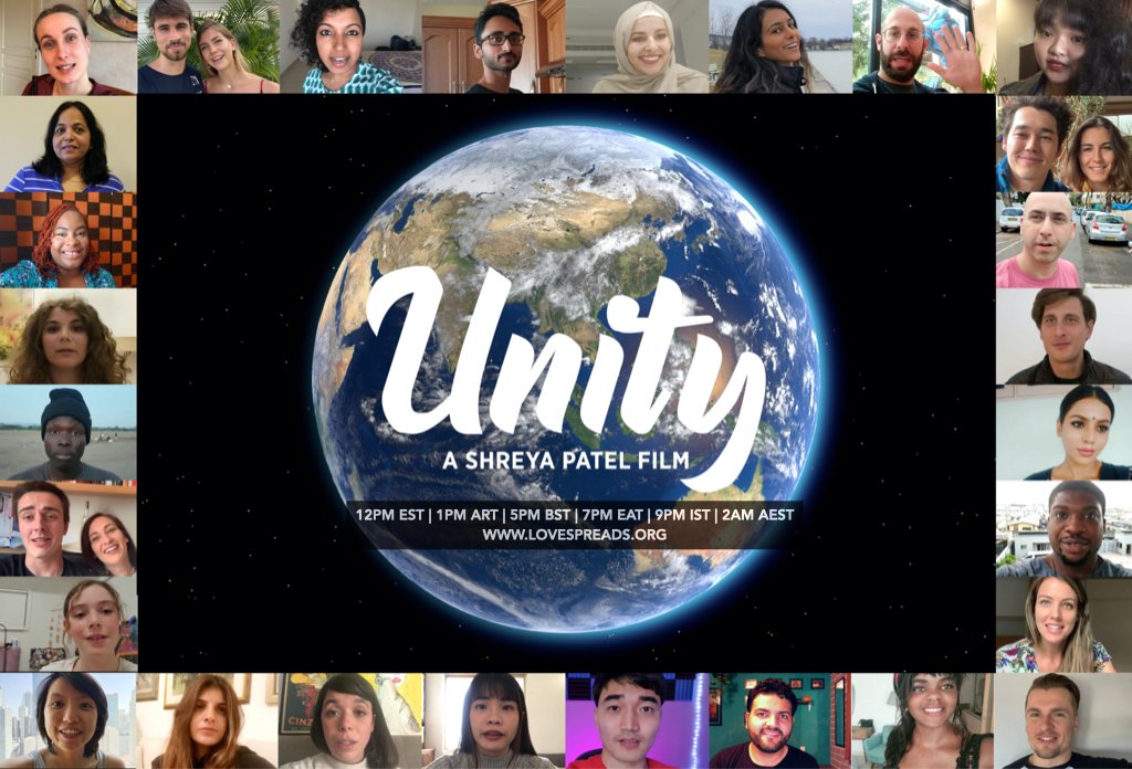 LoveSpreadsOrg's tweet photo. UNITY is having a pre-release TOMORROW. So mark ur calendars at the times on our official posters. Sign up on https://t.co/dGI0ujGcRc to get the link to watch it! It will be public only for 48 hours ☺️ come to spread the love with us  @imshreyapatel @sachitgupta https://t.co/7jrDKMWhd7