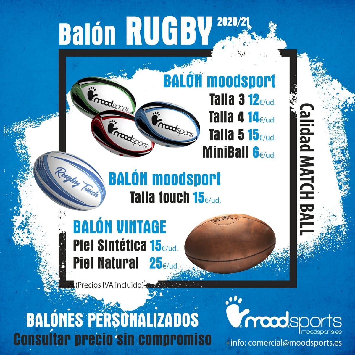 ¡QUE COMIENCE EL ESPECTACULO! Y si es con estos MELONES...mejor. No esperes mas y si quieres...TE LO PERSONALIZAMOS AL 100% PARA TU CLUB.
Informate en comercial@moodsports.es

#rugby #mele #rugbysevens #rugbyplaya #rugbyvx #balonesrugby #fmr #fer #touchrugby