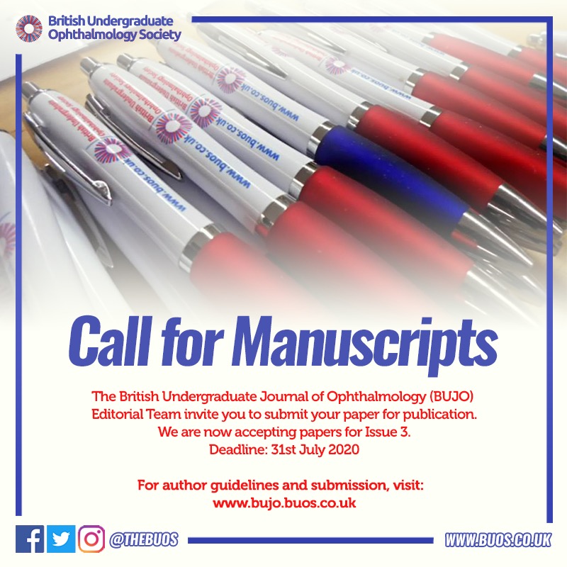 theBUOS's tweet image. The BUOS are excited to announce the upcoming volume of our peer-reviewed journal, BUJO! If you're a student or junior doctor with a report, review or research in the field of ophthalmology, send us your submission now for a chance to get published! 

👇👇 More details below 👇👇