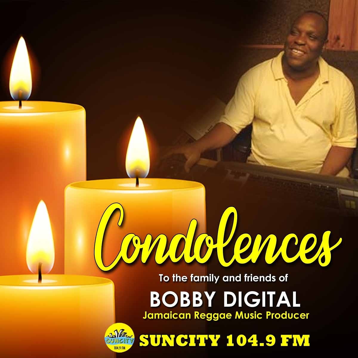 SunCity104_9FM's tweet photo. SunCity Radio sends condolences to the friends and family of Robert ' Bobby Digital' Dixon. Bobby Digital is revered as one of the Founding Fathers in Reggae/Dancehall Production.
#RIPBobbyDigital
Legacy
#Your104
#SunCityRadio
#radiowithadifference
#MYNUMBER1RADIOSTATION https://t.co/qYIGHKsOrf
