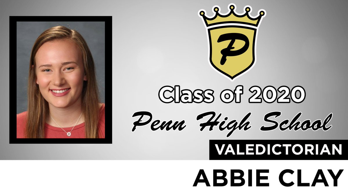 PennPride365's tweet photo. Penn High School and Principal Sean Galiher congratulate Abbie Clay on being named a Valedictorian for the Class of 2020 (click the link for more details: https://t.co/zNYUHDi7Qb). https://t.co/h0dtwHkRyD