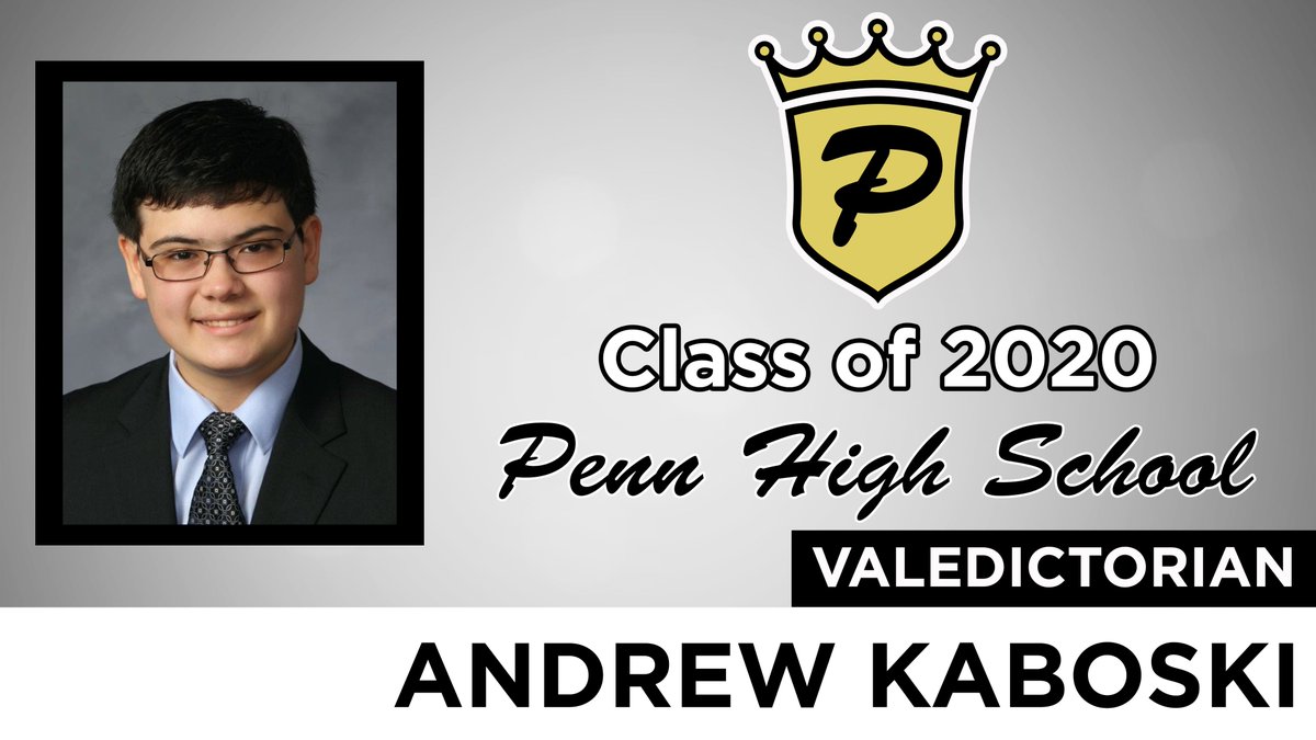 PennPride365's tweet photo. Penn High School and Principal Sean Galiher congratulate Andrew Kaboski on being named a Valedictorian for the Class of 2020 (click the link for more details: https://t.co/zNYUHDi7Qb). https://t.co/rJ80eS9G39