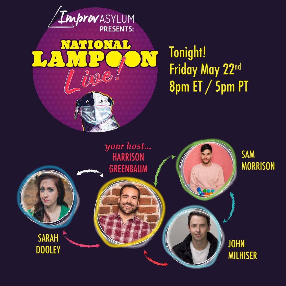 Asylum NYC (@theasylumnyc) on Twitter photo Streaming on Facebook Live tonight at 8pm! Improv Asylum presents National Lampoon Live with <a href="/harrisoncomedy/">Harrison Greenbaum</a> and guests <a href="/unruliestdooley/">unruliestdooley</a>, John Milhiser, and Sam Morrison! Streaming on Facebook Live tonight at 8pm! Improv Asylum presents National Lampoon Live with <a href="/harrisoncomedy/">Harrison Greenbaum</a> and guests <a href="/unruliestdooley/">unruliestdooley</a>, John Milhiser, and Sam Morrison!