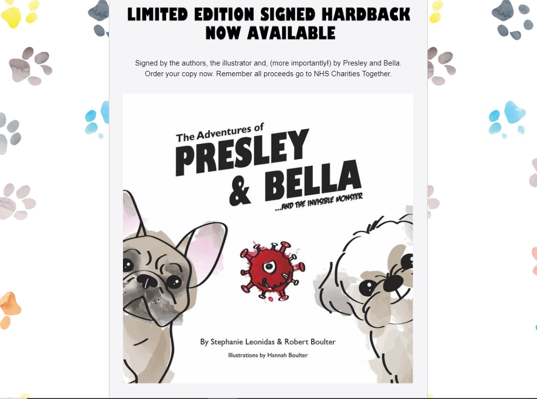 Exciting news! We have a limited number of SIGNED HARDBACK EDITIONS! Available now only @ theadventuresofpresleyandbella.com . Proceeds to <a href="/NHSCharities/">NHS Charities Together 💙</a> . Hurry now and get yours while stocks last!! #theadventuresofpresleyandbella <a href="/StephLeonidas/">Stephanie Leonidas</a> #robertboulter #NHS 🌈