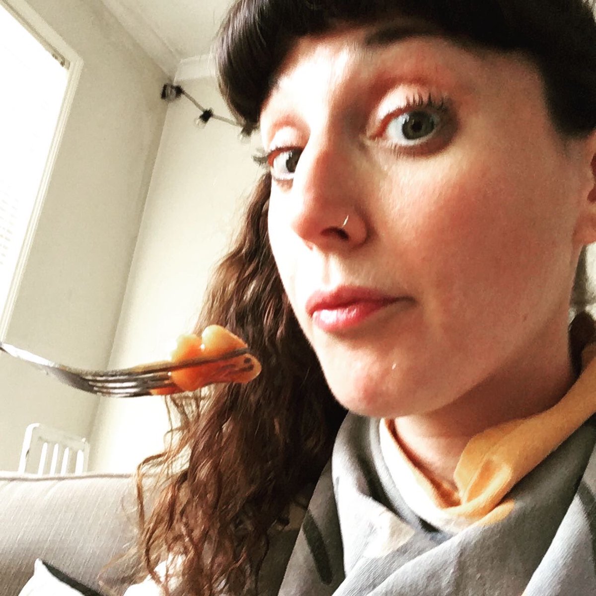 LittleEMac's tweet photo. When you want beans for dinner. But white t-shirt. I’m 34. #tragic #bib #stillcleantho #fornow #OhWait #gotsome #inmyhair #winning https://t.co/m2bZ5AGyOc