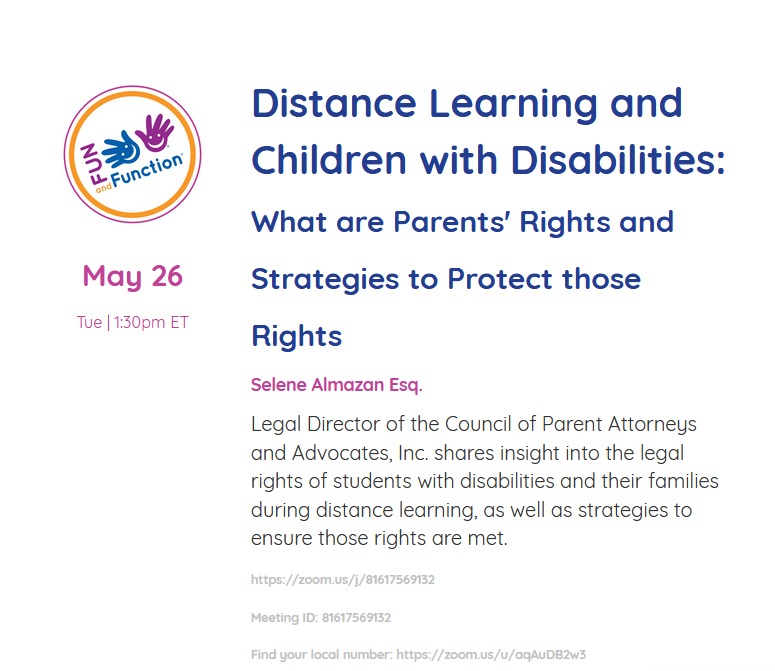 FunandFunction's tweet image. Curious to learn more? 

Selene Almazan will be joining us next week to speak about the legal rights of kids with #disabilities during #COVIDー19

#specialneeds #autism