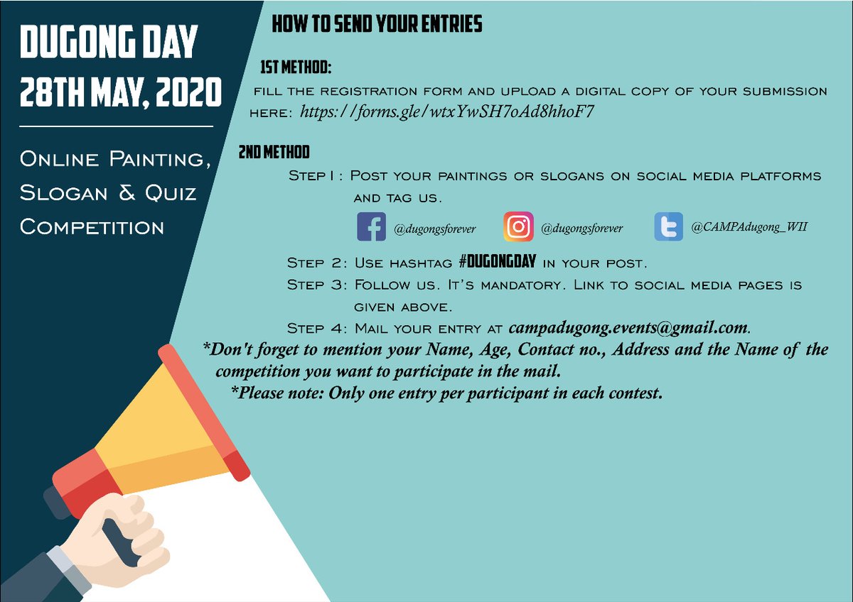CAMPAdugong_WII's tweet photo. There are multiple ways to register and participate in the competitions.
Please follow the social media accounts for regular updates.
#DugongDay
#DugongRecoveryProgram https://t.co/82SnlGcGJ6