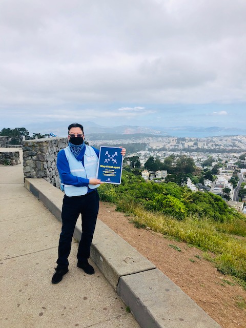 SF_emergency's tweet photo. Our Outreach Team was busy this past week posting important reminders in our favorite SF spots to stay 6 feet apart from others. It’s especially important to follow social distancing protocols and wear a face covering when leaving home this weekend. #KeepUpTheGoodWorkSF https://t.co/CG9b6zRzrD