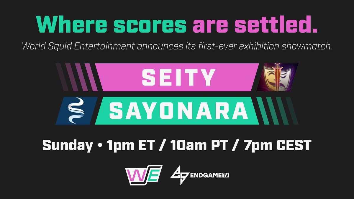 EndGame_TV's tweet photo. Where scores are settled.

@Seityspl meets @SayonaraSPL in our first-ever WSE exhibition showmatch, Sunday at 1pm ET/7pm CEST.

📺 https://t.co/sSZoWiIz6J https://t.co/J0gK3frBu6
