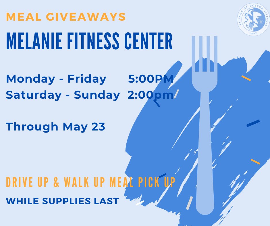 vo_dolton's tweet image. Today at 5:00pm stop by the  drive up walk up meal giveaway in the Melanie Fitness Center parking lot at 14900 Greenwood. Meals will be distributed while supplies last. Please share with your friends, neighbors, and family. "We will get through this together."