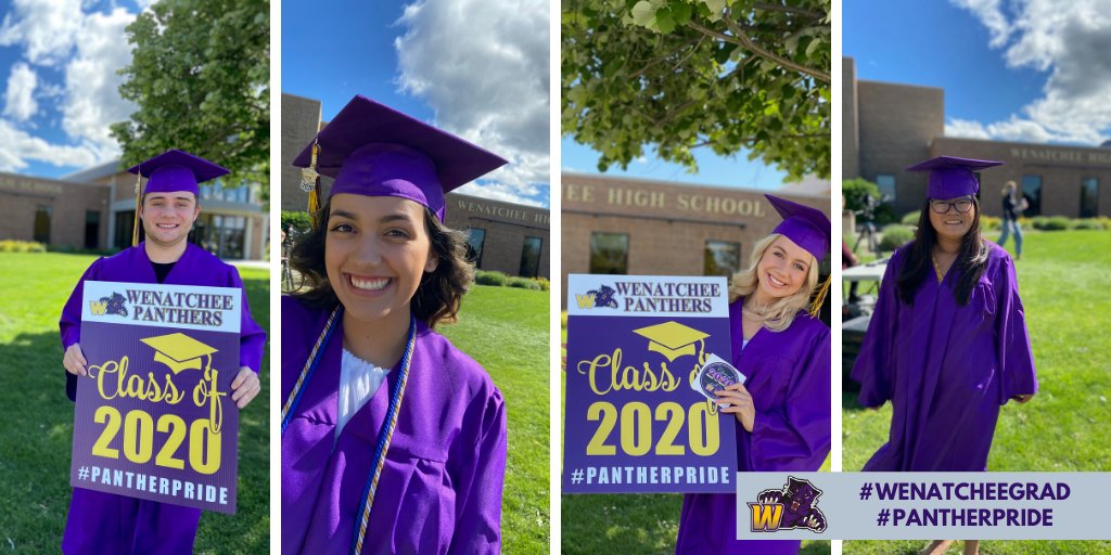 WenatcheeSD's tweet photo. Wenatchee #PantherPride was in full force this week as graduates posed for photos and picked up their honor cords, yard signs, and class of 2020 stickers at the high school. #Wenatcheegrads #Wengrad2020 https://t.co/zKpX2rYisq
