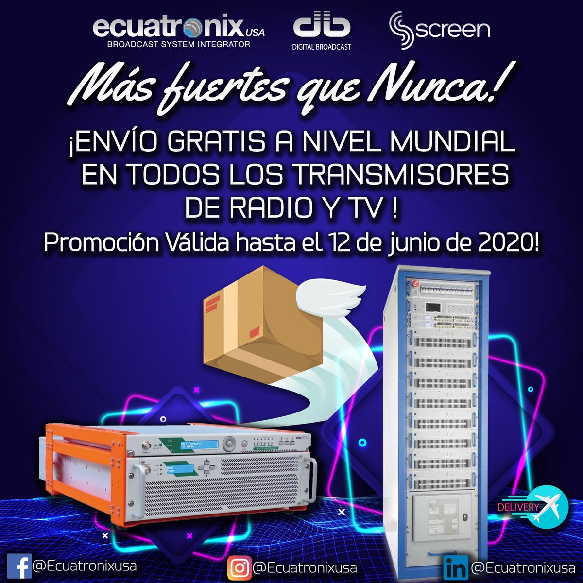 ecuatronixusa's tweet photo. @ecuatronixusa  &amp; @DBBroadcast  Para apoyar a nuestros clientes que están sufriendo la emergencia de COVID-19 ofrecemos:

ENVÍO GRATUITO A TODO EL MUNDO DE TODA NUESTRA GAMA DE TRANSMISORES.

#TransmisoresTV #TransmisoresFM #Envio #Gratis #NIvel #Mundial #FM https://t.co/dFG7aiynTI