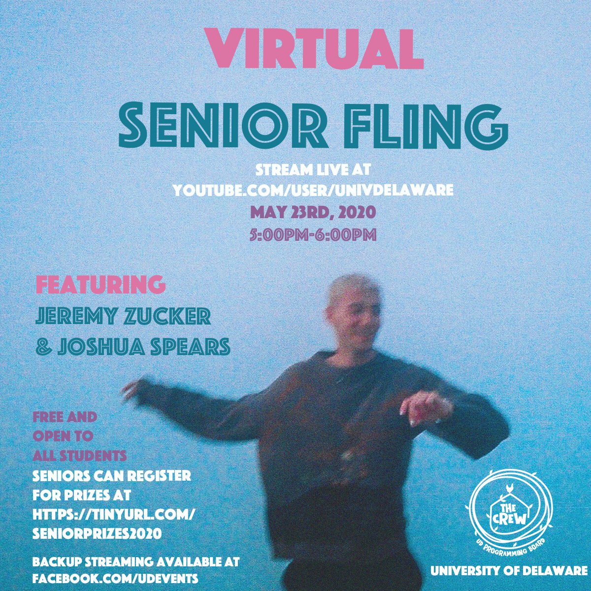 StUDentEvents's tweet photo. Join your classmates at 5pm and enjoy one final concert at UD!  Featuring a show just for BLUE HENS starring Jeremy Zucker! Plenty of raffle prizes and more details can be found at this link: https://t.co/o4EfCyfwpO

Stream the show live here: https://t.co/ABpVO5jfTR https://t.co/qptcjAuCek