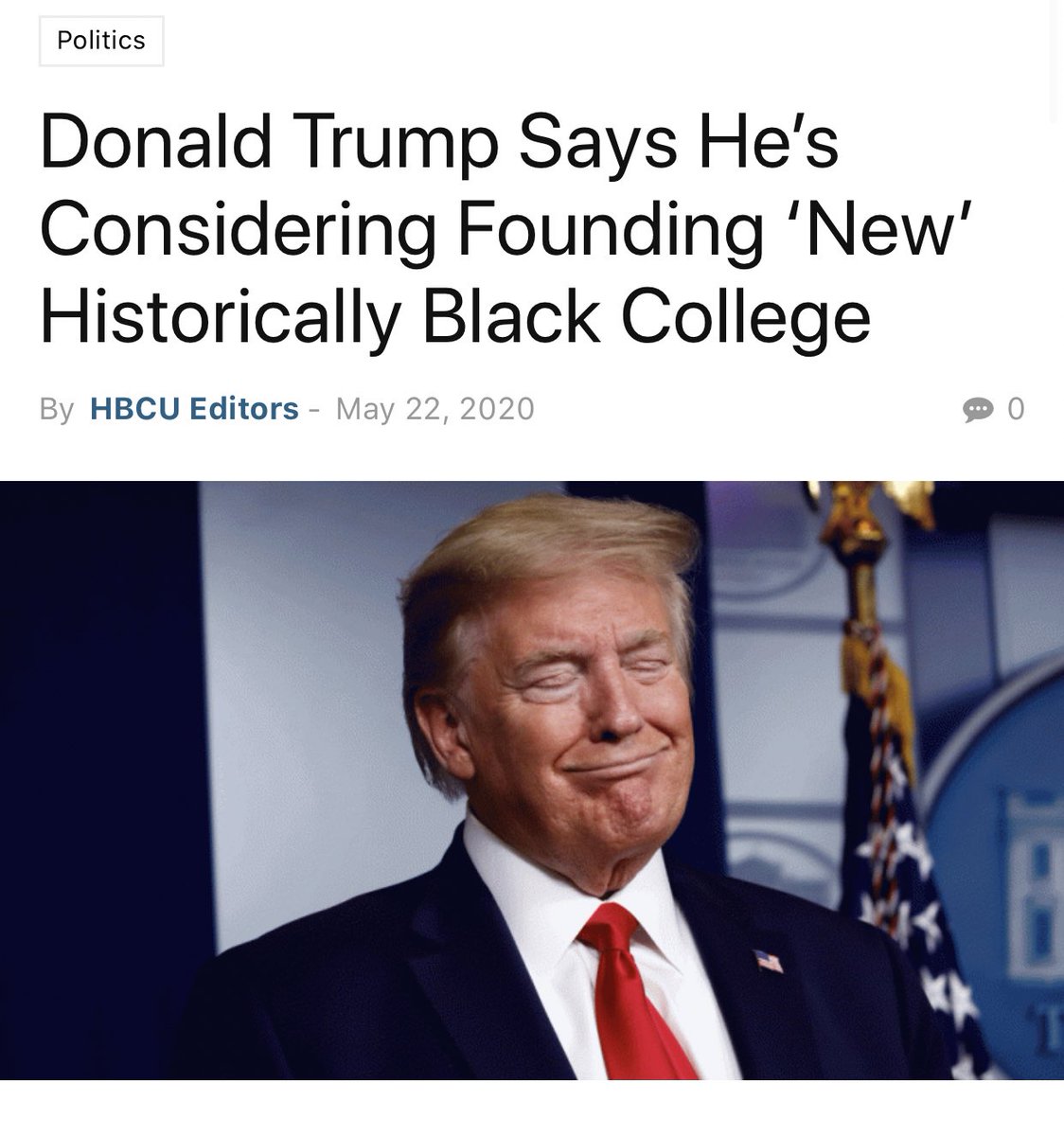 Please don’t be an idiot. This is just a campaign tactic. You can’t have a “new” HBCU. HBCUs are defined by the US Department of Education as institutions founded BEFORE the civil rights act of 1964. It is IMPOSSIBLE to create a new one.