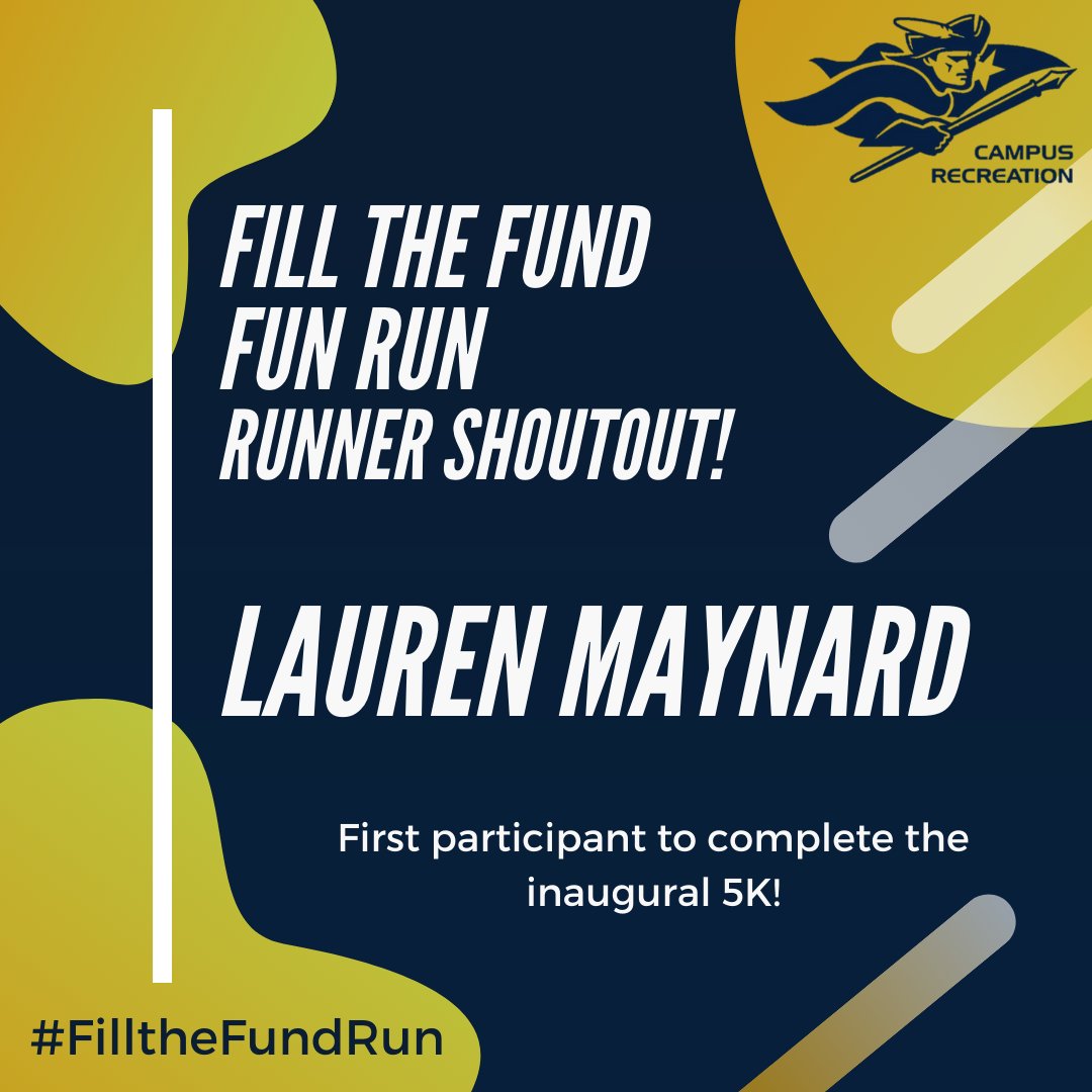 SNHUCampusRec's tweet photo. Shoutout to Lauren Maynard for being the first participant to submit their 5K time in the inaugural Fill the Fund Fun Run in support of Penmen Emergency Funds! Way to go, Lauren!
#FilltheFundRun https://t.co/HhJ3qbr9oF