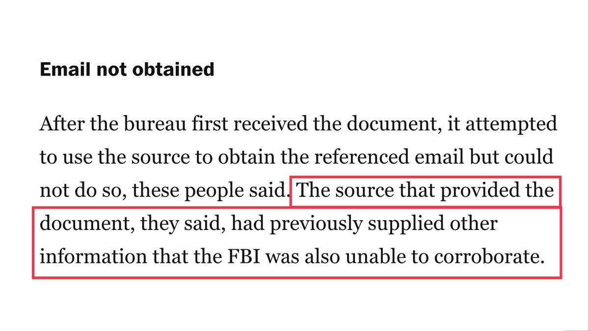 "FBI agents received a batch of hacked documents""hacked material that hadnt been dumped by the Russians""The source that provided the document had previously supplied other information that the FBI was unable to uncorroborate" https://www.nytimes.com/2017/04/22/us/politics/james-comey-election.html https://www.washingtonpost.com/world/national-security/how-a-dubious-russian-document-influenced-the-fbis-handling-of-the-clinton-probe/2017/05/24/f375c07c-3a95-11e7-9e48-c4f199710b69_story.html