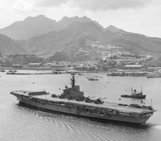 Albion then took part in operations in the Aden & Radfan using her Wessex helicopters. Pictured bellow is Albion off the coast of Aden. Albion also was present from the 9th June - 23rd June off the coast of Nigeria to protect & help evacuate British nationals.