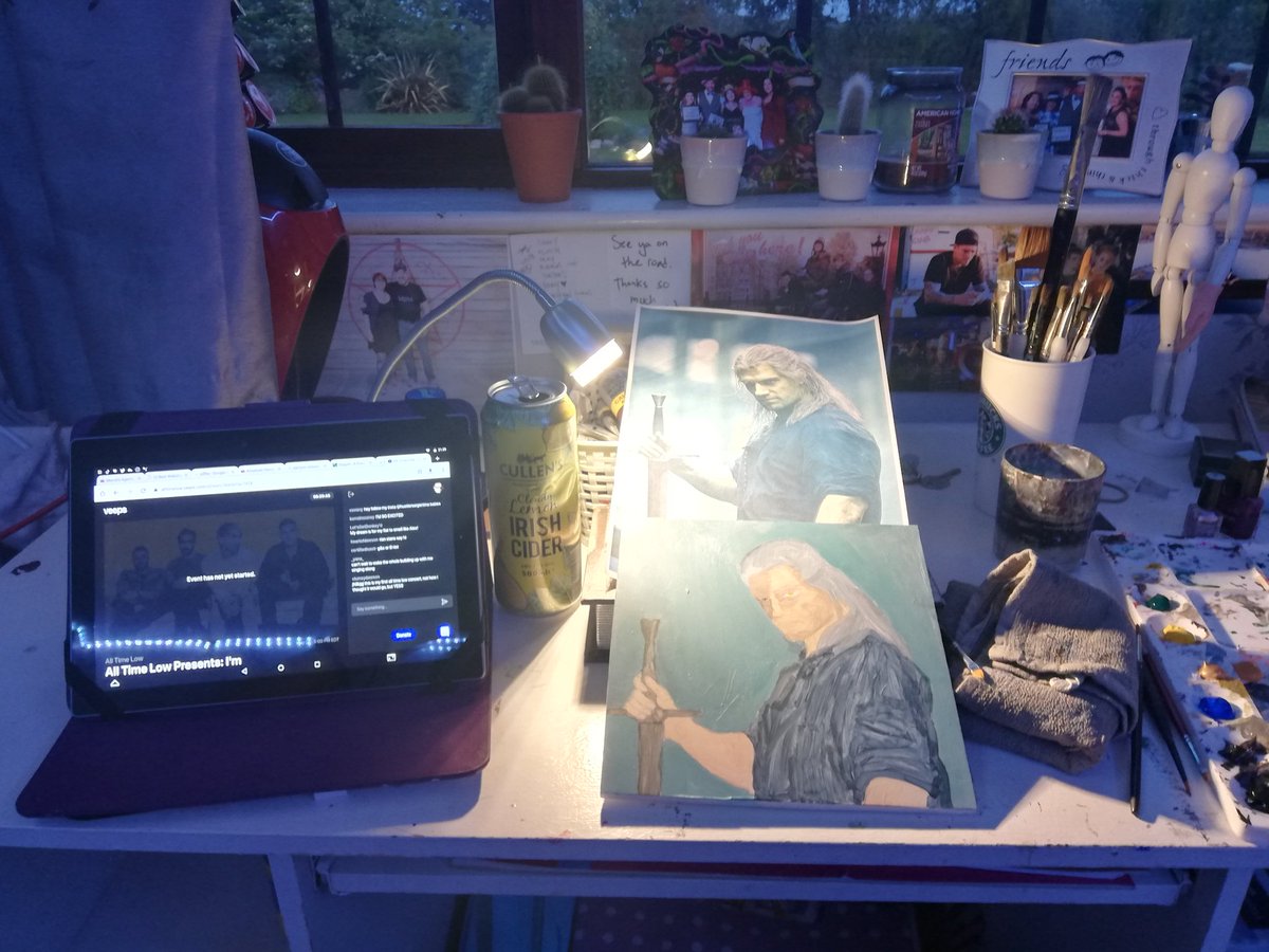 SoWrongItsGina_'s tweet photo. Tonight's set up is painting Geralt of Rivia while I wait for the @AllTimeLow #imwiththecrew stream on Veeps https://t.co/3HMr2rSkh9