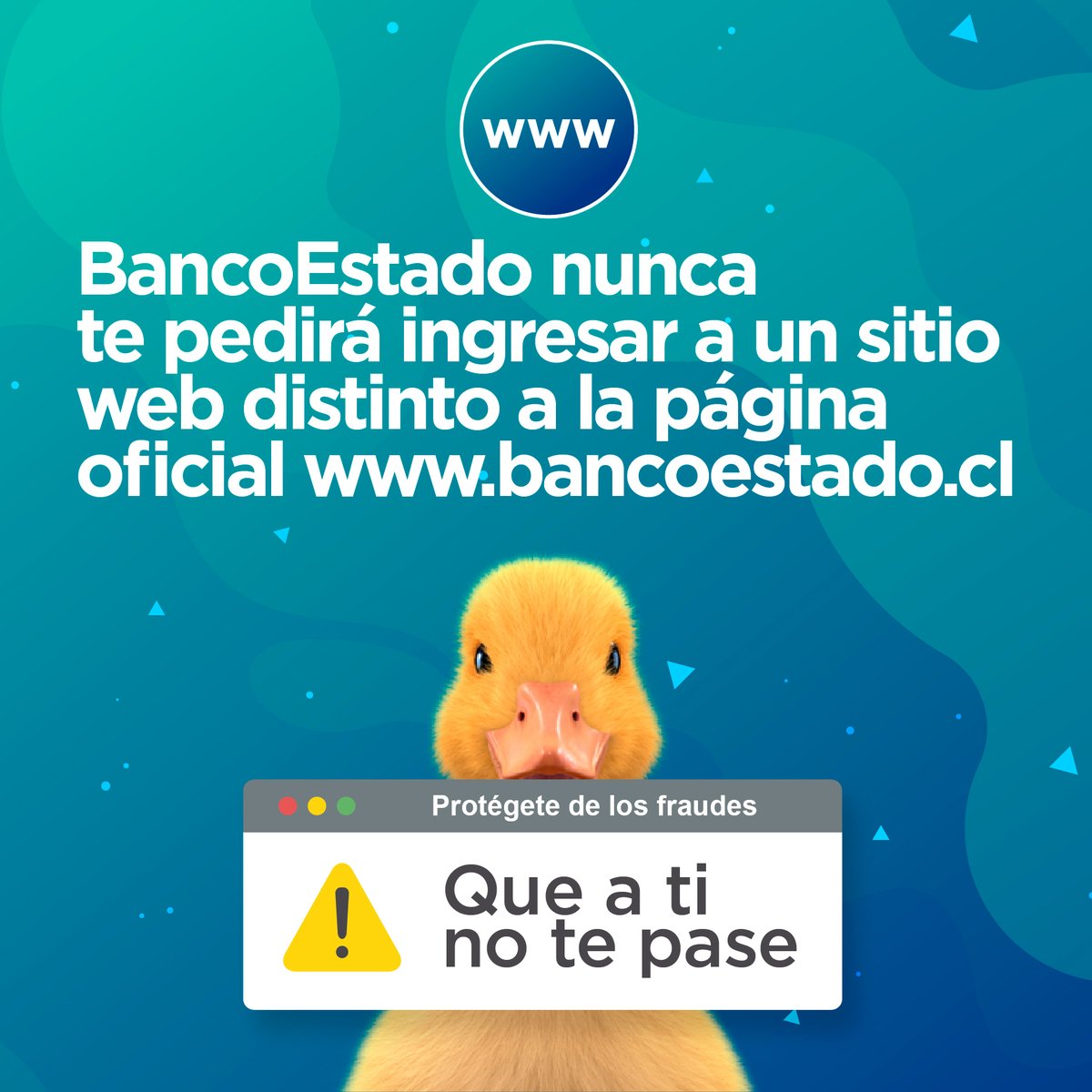 patobancoestado's tweet image. Tengan harto ojo, porque los fraudes son muy comunes en estos tiempos. Por eso BancoEstado nunca, pero nunca te pedirá ingresar a un sitio distinto a su web oficial bancoestado.cl. #QueATiNoTePase.