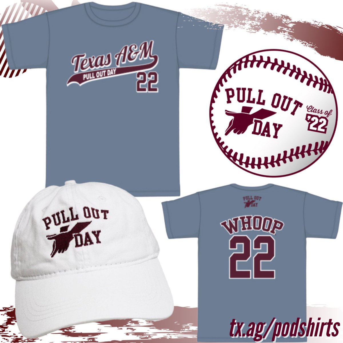 pulloutday22's tweet photo. SURPRISE — Pull Out Day baseball caps are now available for purchase! Be sure to visit https://t.co/gFsQ0BsMwp to check out all of our official #TAMU22 Pull Out Day merch 🤩 Use this opportunity to show off your Class of 2022 pride 👍 https://t.co/NUDSZPETXE
