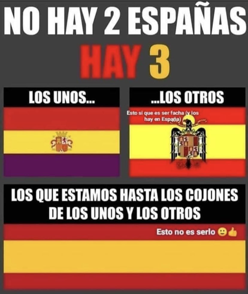 todostodastodes's tweet photo. Esta es la realidad de la inmensa mayoría de Españoles, estamos hasta los cojones de que no nos dejen vivir en paz los extremistas de los dos lados.
#SoyEspañol #SinExtremos https://t.co/CqHPMQYM39