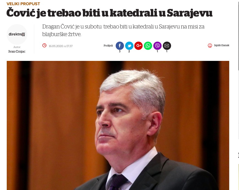 Ivana__Maric's tweet photo. Nego, ne stigoh prokomentirati Čovićev izostanak s mise za žrtve Bleiburga u Sarajevu. HNS su predstavljali Čavara i Cvitanović dok je Čović, kao dokazani lider, vijence polagao u Mostaru, sa sigurne udaljenosti. #NeBojSe Ovo kao u vicu: hajte' vi ne mogu ja od smijeha. https://t.co/nym7pLQzu7