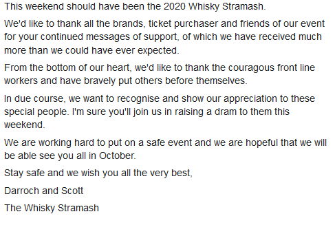 A message from The Whisky Stramash Team.