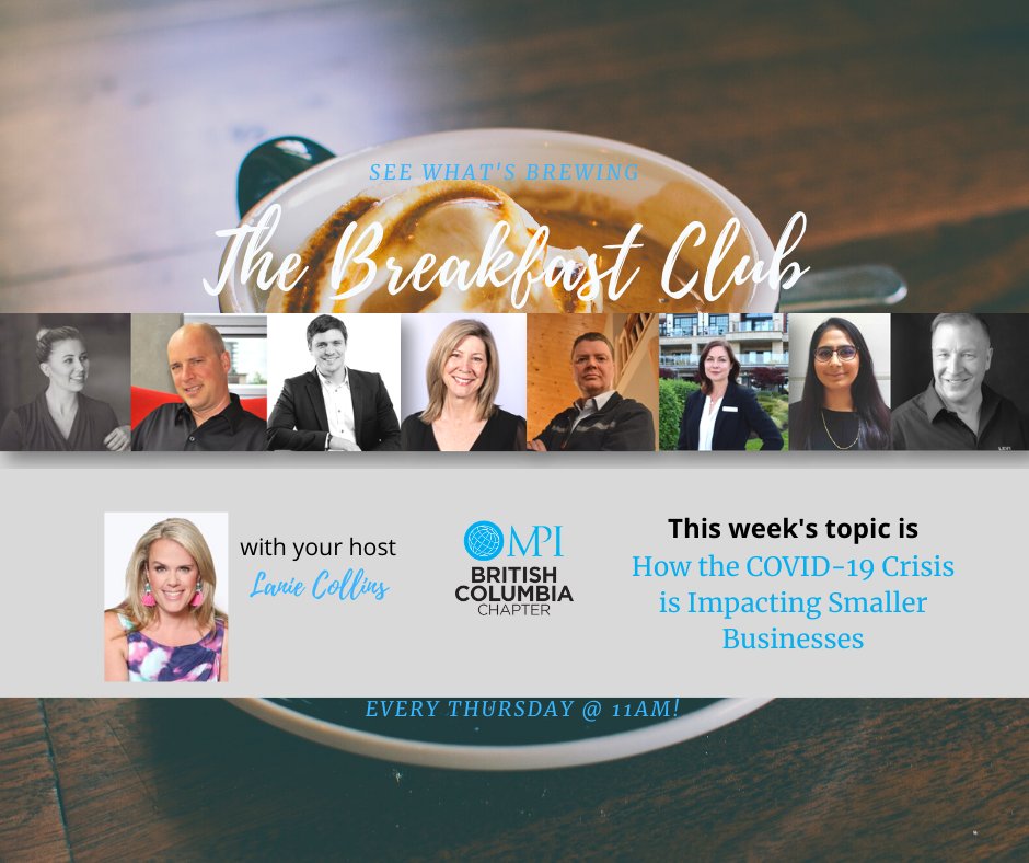 Register for the next Breakfast Club session on
May 28th @ 11am! 
Our topic is "How the COVID-19 Crisis is Impacting Smaller Businesses" with guest speakers Mark Kinskofer <a href="/VisionPhotogs/">Vision Event Photogs</a> and Rogers Haskett <a href="/EngagementUnltd/">Engagement Unlimited</a> 
ow.ly/CLLM50zNd5n
#thebreakfastclub #mpibc #events