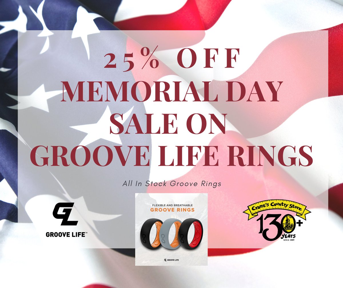 CranesStore's tweet photo. Memorial Day special on all in stock Groove Rings. Come try them on!
#SALE #25percentoff #groovelife #siliconerings #CranesStore #BootsBulletsBritches #itsaysbritches #generalstore #countrystore #getoutside #shopsmall #countrygirls #outdoorretailer #weareOUTDOOR #retaillife https://t.co/KLxa2BJVGk