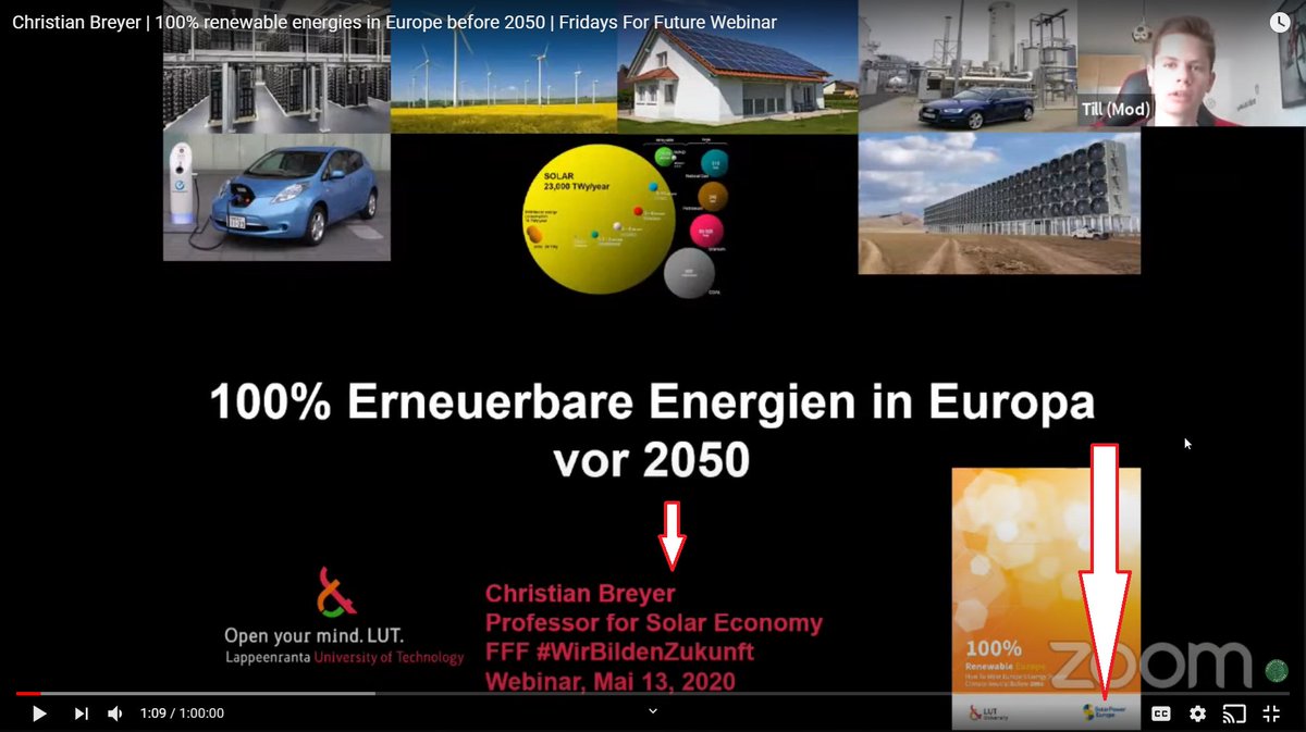 Still with me? Because this is where it becomes cringe and really unpleasant. On the 13th of May prof Christian Breyer from LUT (coauthor of the report) was invited by German  @FridayForFuture to do an online lecture. Notice the familiar logo?