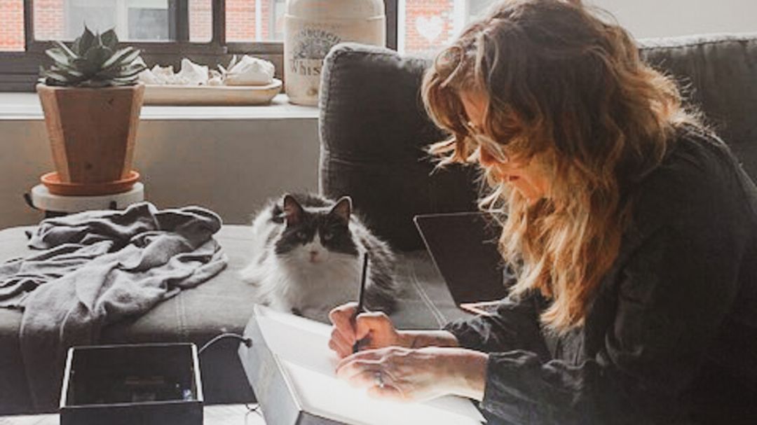 We’re quarantining away from our studio right now but Heather, Head Designer for Top and Pants, is still working away to come up with new styles you’ll love.