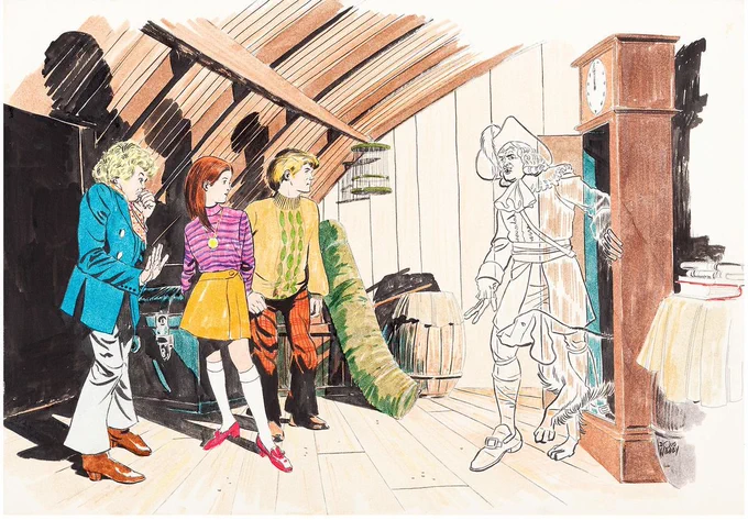 Pitch art and animation art of Hanna-Barbera's THE FUNKY PHANTOM (1971). Does it get more Seventies than that: "Funky Phantom?" Disco Phantom maybe. Rhinestone Phantom. Oh-The Denim Phantom.

The show was a Scooby-Doo clone, and didn't have a long life. 