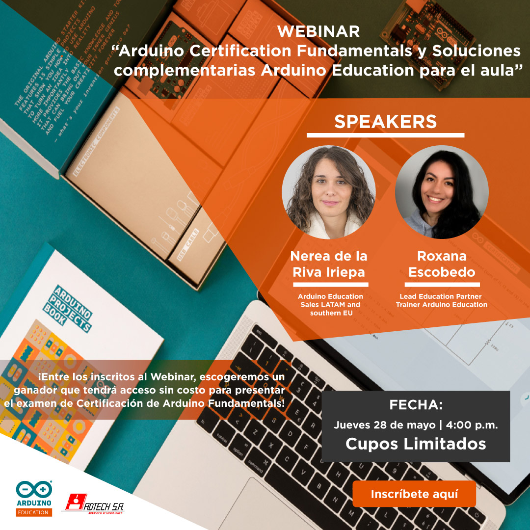 adtechcolombia's tweet image. Explora el universo #STEM y ¡aprende a la distancia!
Inscríbete a nuestro segundo webinar y hablemos con nuestras speakers sobre las soluciones complementarias de #ArduinoEducation en el aula y su certificación. Jueves 28 de mayo - 4PM.
🔜 Inscripciones: adtechsa.com/certificate-en…