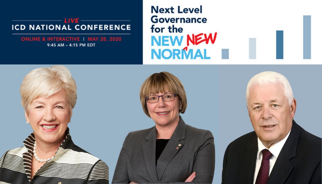 ICDCanada's tweet photo. The live, online & interactive #ICDConference2020 will be co-chaired by @DalChancellor, Annette Verschuren of @NRStorTweets, and Ed Barrett of @NB_Power. Join us on May 28 to hear them delve into #NextLevelGovernance for the #NewNEWNormal. Register today ➤https://t.co/tqpOo3Txv0 https://t.co/AyIgSwbbK0