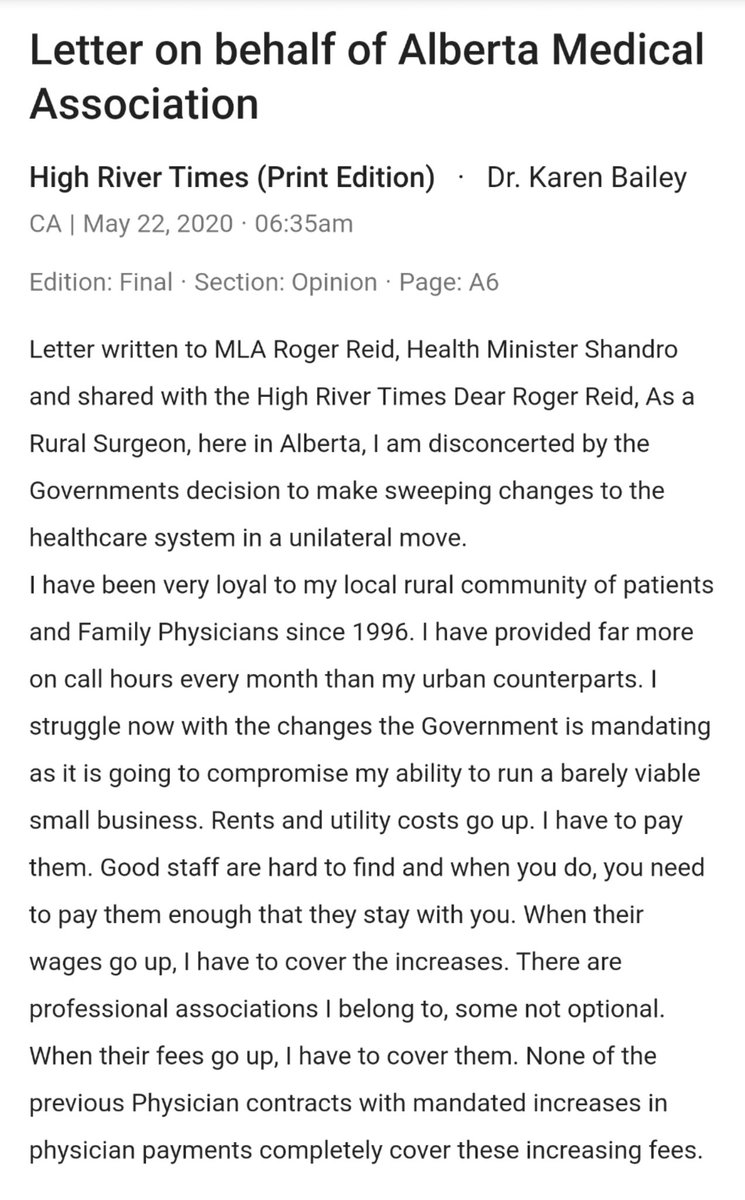 EZMSA2's tweet image. "I am a unicorn -a female, a specialist, a surgeon, and I live and work Rural. Very few unicorns like me in Alberta and you are close to losing me, much to the detriment of women patients."
- Dr. Karen Bailey

#Arbitration #killbill21
We need an agreement with @Albertadoctors