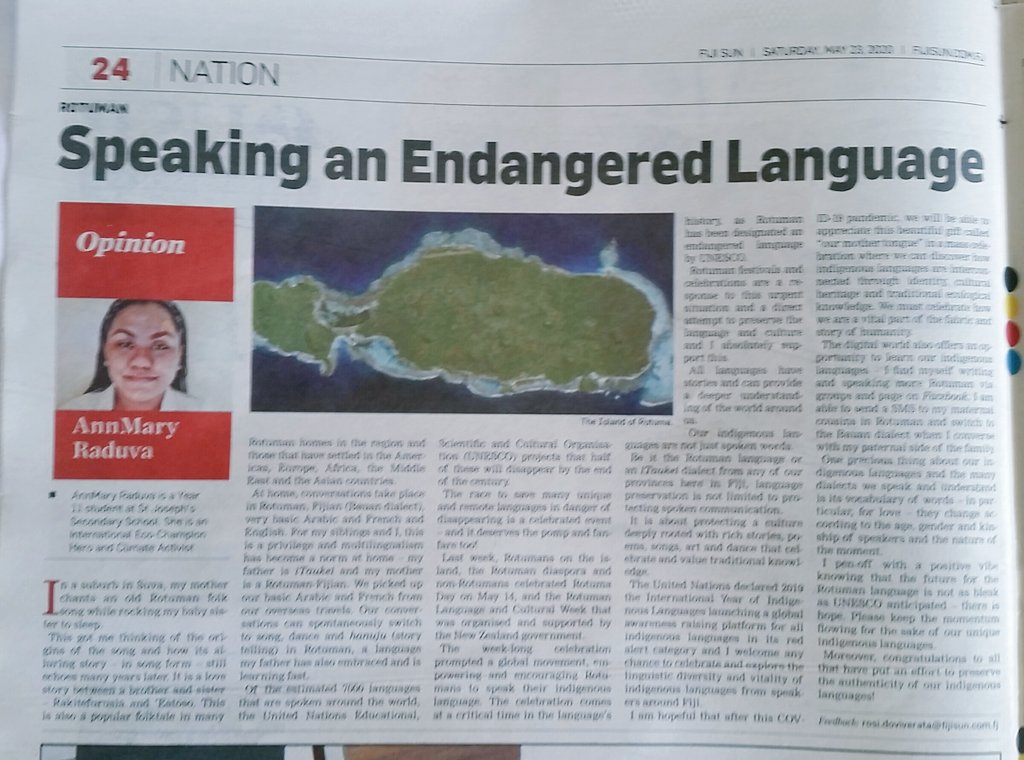 annmary_raduva's tweet image. #3column vinaka @sun_fiji much appreciate your continued support 👍 #endangeredlanguage let&apos;s learn &amp;amp; speak our indigenous languages!