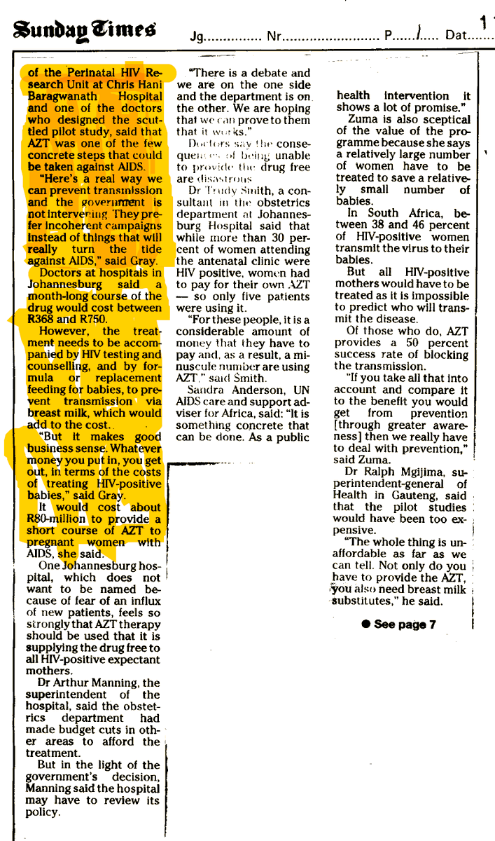 In Oct 1998 NDZ blocked provision of AZT to prevent mother to child transmission of HIV - while ANC was secretly sponsoring Virodene. Tens of thousands of children lost their lives as a result. The doctor who spoke out against this moral abomination. One Glenda Gray.