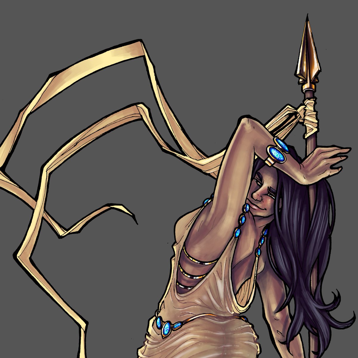TortHareCreate's tweet photo. New timelapse video! "Spear Dancer," character based on Inktober 52's Week 17 prompt, "Yellow." Originally ink on bristol, watch it being painted in CS6 as a timelapse: https://t.co/nopKed3tVX
#i52 #inktober52 #52characters #yellow #speardancer #walksoftlycarryapointystick https://t.co/buYQZwhjcv
