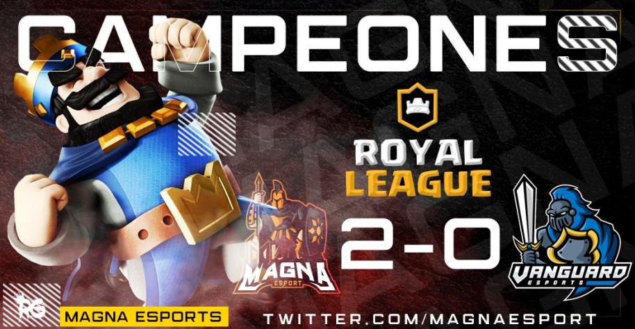 🏆@RoyalLeagueCR 
🆚@VGTeamgg 
🏅2-0

staff👷:
🗣️<a href="/Jeremy_193/">Jeremy⚡</a> 
🗣️@DiRClashRoyale
jugadores🥇:
👤Diego
👤<a href="/luislararaga/">Luis Armando Lara</a> 
👤<a href="/Victor_CrX/">Victor™</a> 
👤<a href="/DazCR3/">Daz</a>  MVP💪

Salimos victoriosos en una emocionante final en la que no nos rendimos y terminamos obteniendo el campeonato.

#GoMagna
