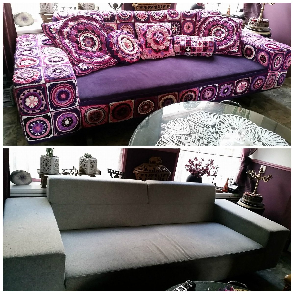 knithacker's tweet photo. This Couch Makeover is the Only Thing That Matters ... Crochet Granny Squares to the Rescue! 👉 https://t.co/7qmqikOjvj #crochet #transforation #home #diy #homeDIY #handmade https://t.co/p2OxvqWZSB