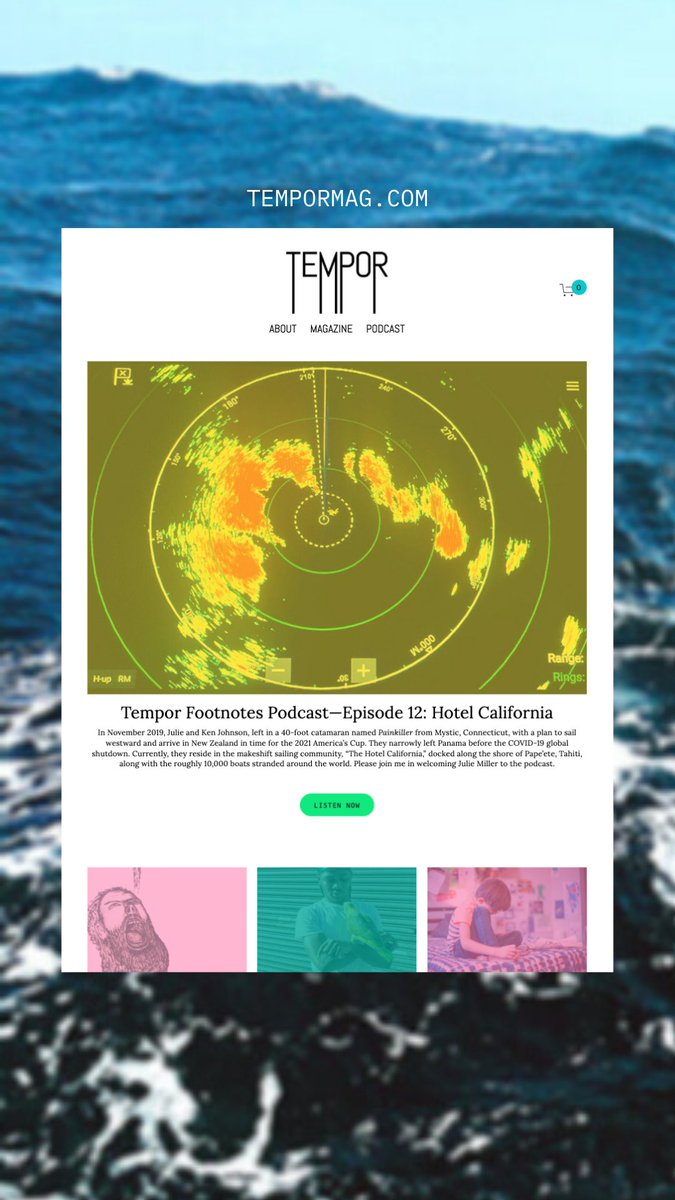 tempormag's tweet image. In November '19, Julie Miller and Ken Johnson, left in a 40-foot catamaran from Mystic, CT, with a plan to sail westward and arrive in New Zealand in time for the 2021 America’s Cup. They narrowly left Panama before the #COVID19 global shutdown. Listen at tempormag.com/footnotespodca…
