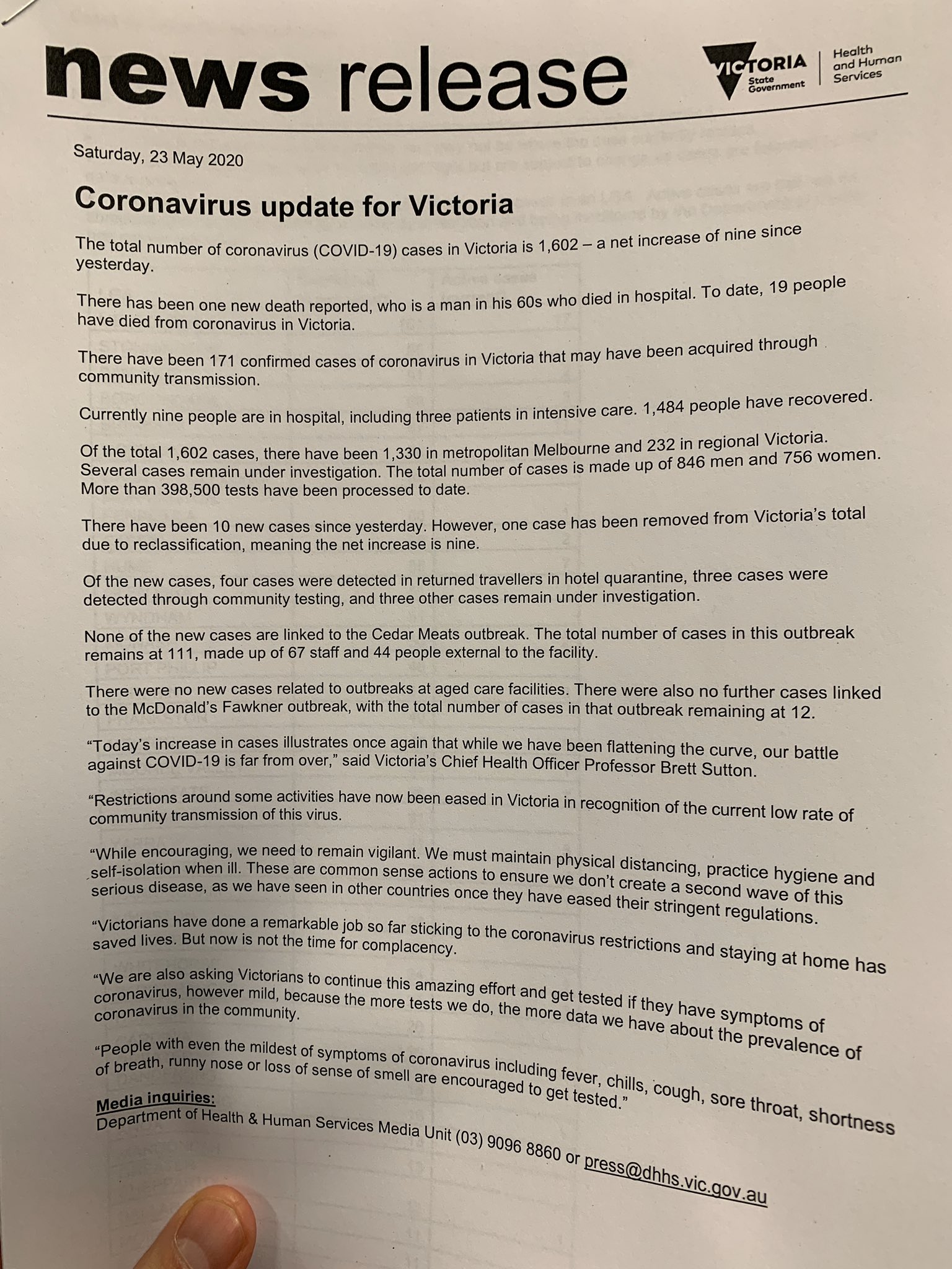 Dougal Beatty On Twitter Nine New Cases Of Coronavirus In Victoria Overnight Sadly One Death A Man In 60s Died In Hospital 19 People Have Died In Victoria No New Cases