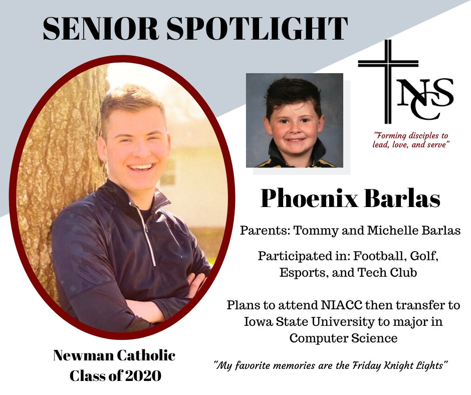NewmanKnights's tweet image. We will be spotlighting a senior every day April 27th-May30th
#newmanforever #alwaysaknight #classof2020 #IAHSSeniors