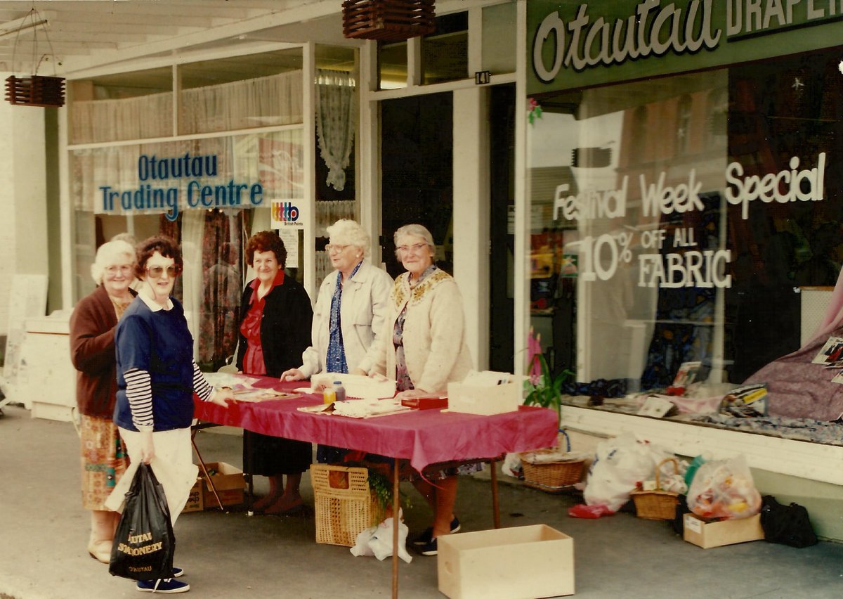 Main St photos cont.: pre & post Covid: 1. Appears to have been part of Francis Crawford's premises, CC 0; 2. Then succession of businesses inc. Muriel Brown's drapery & Otautau Trading 1991, CC BY; 3 & 4. More recently was home of few Cafe's & More on Main, now empty 2020, CC BY