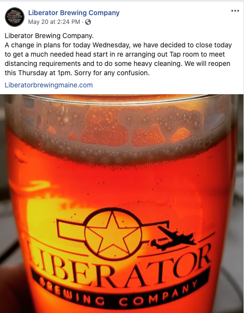 Speaking of America... Curbside pickup for growlers and bombers are whats on tap for veteran-owned Liberator Brewing Company. They've worked tirelessly to adjust their business to be safe, and look forward to reopening when they are able.