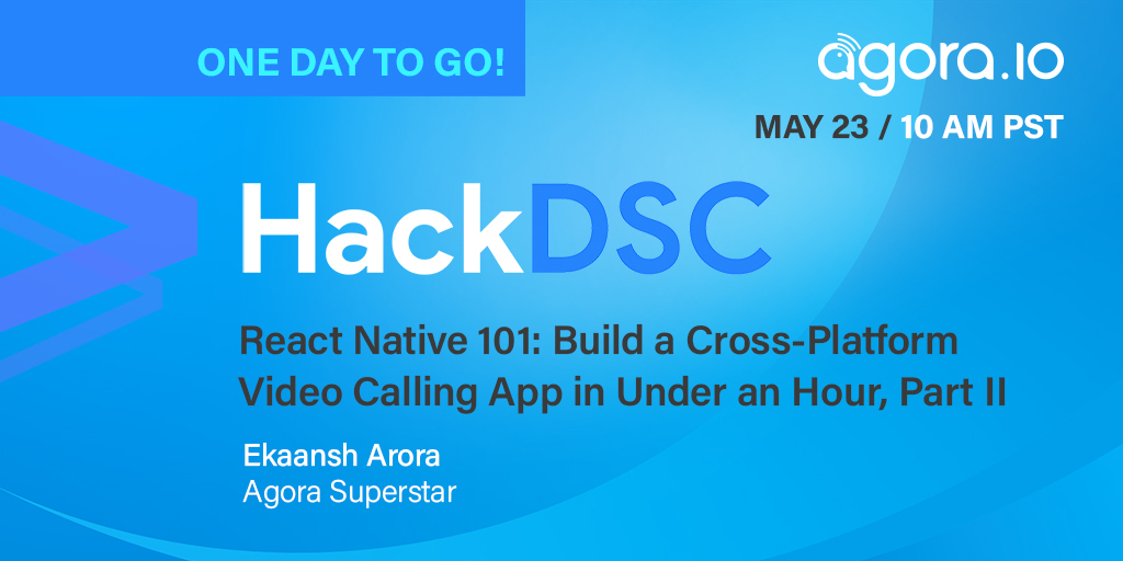 AgoraIO's tweet photo. One day to go until our live webinar featuring #AgoraSuperstar Ekaansh Arora. Register and come learn how to build a #React Native Cross-Platform #VideoCall App in just one hour using the Agora Video #SDK!
https://t.co/80jeUsUVIr
#AgoraDev #indiedev #developer https://t.co/Vc0Y6BQtsL